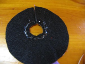 apply hot glue around circle as shown