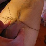 put strong darning thread in a needle and starting at bottom