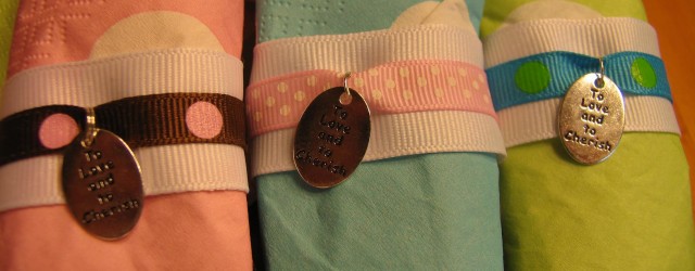  
These napkin rings are really easy to make and are great for any occasion.   You can purchase charms that say almost anything and with the many colors and sizes [...]