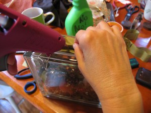 wrap a piece of ribbon around glass block and glue