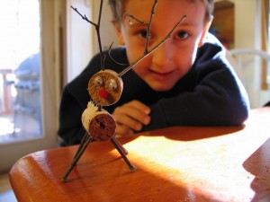 reindeer made from wine cork and twigs