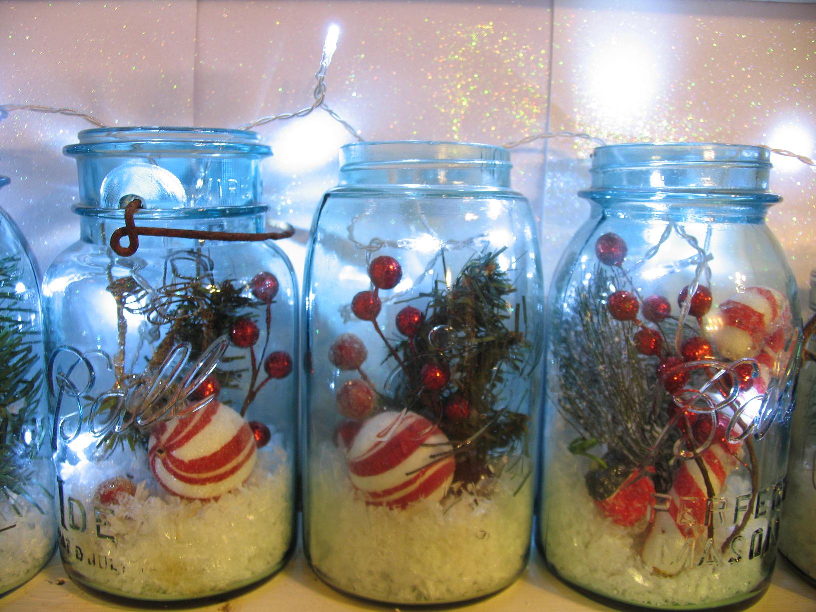 mason jars 150x150 Mason jars filled with Christmas picks,snow, and ...