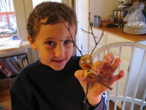 glue on the eyes and red nose