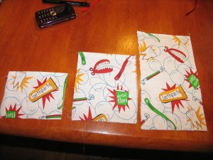 cut three pieces for front of pouch