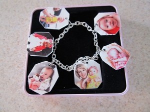 charm bracelet made with shrinky dink paper made for the printer