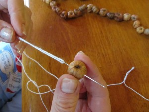 stick needle through pumpkin pods