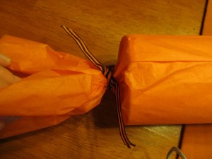 gather ends and tie with ribbon