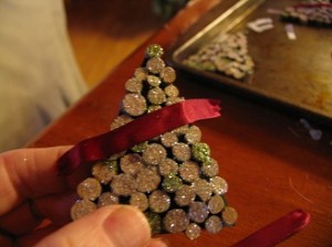 glue ribbon across top as shown
