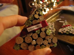 print names on fabric paper or scrapbook paper and glue onto the ribbon
