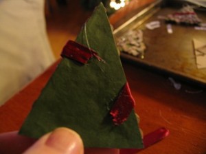 secure ribbon at back of tree