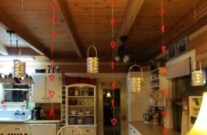 string of felt hearts on a silver string small size