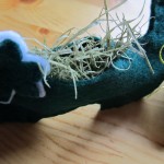 Stuff a little moss inside each shoe